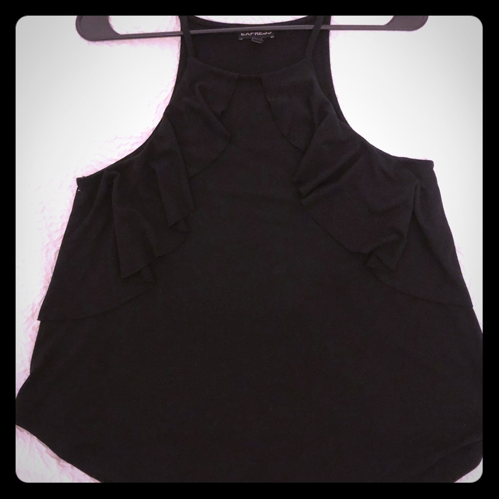 Express Ruffled Black Tank Top